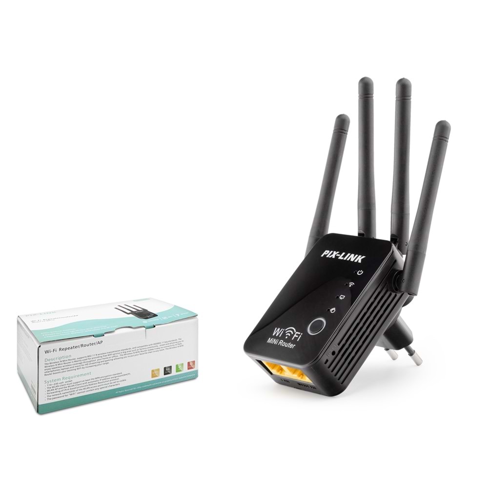 PIXLINK WR16 WiFi Repeater Router Access Point 300 Mbps Siyah