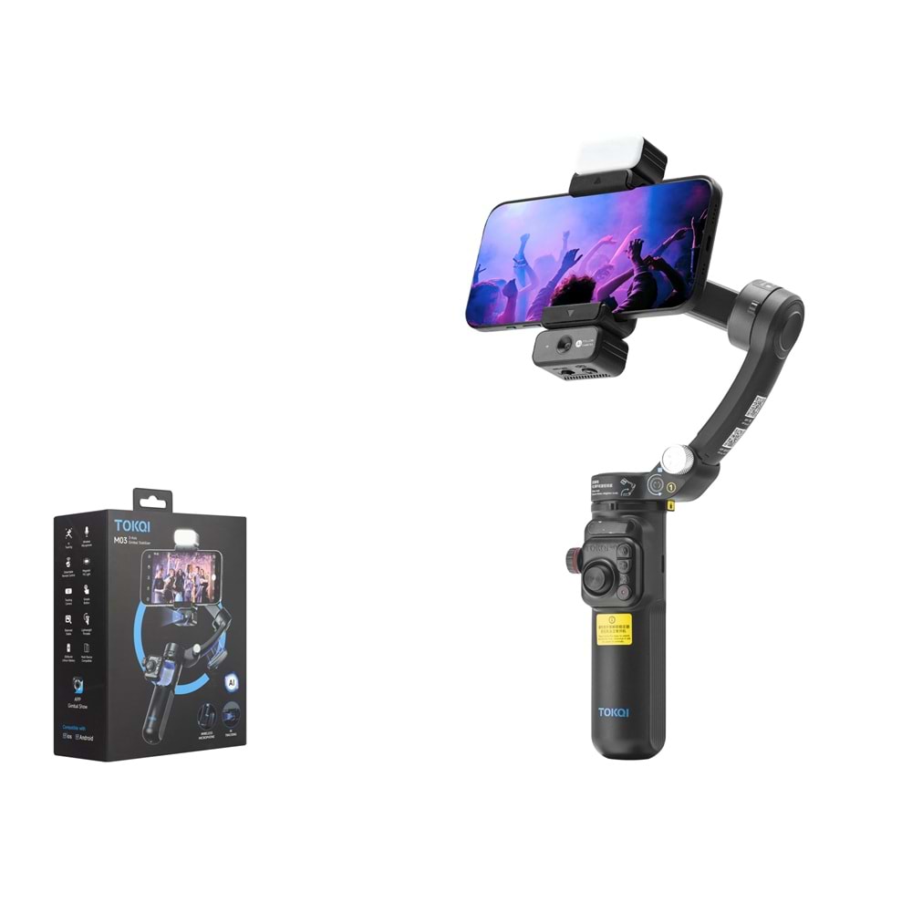 HADRON M03 3 Eksenli Gimbal Selfie Çubuğu AI Takipli Işıklı Mikrofonlu Bluetooth Tripod Siyah
