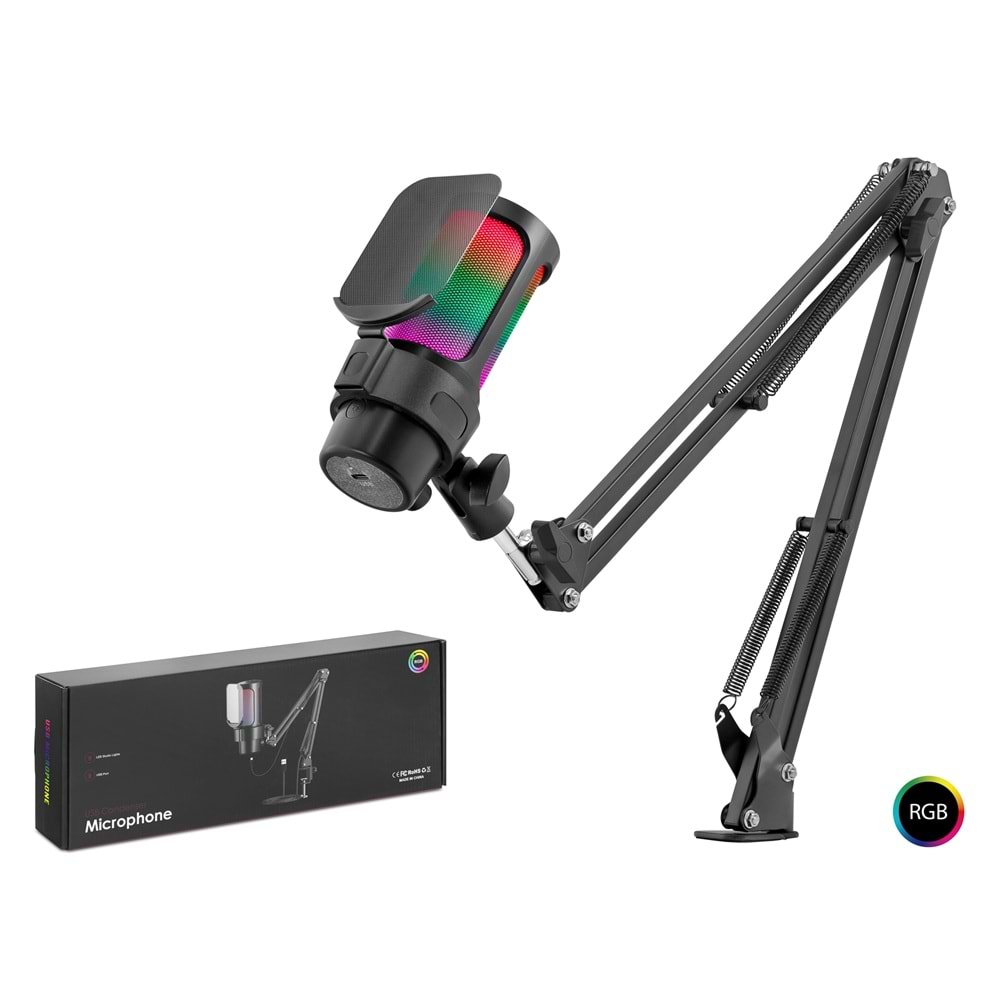 HADRON M835B Gaming RGB Mikrofon Seti Boom Mikrofon Kolu Type-C 192kHz 24Bit Siyah