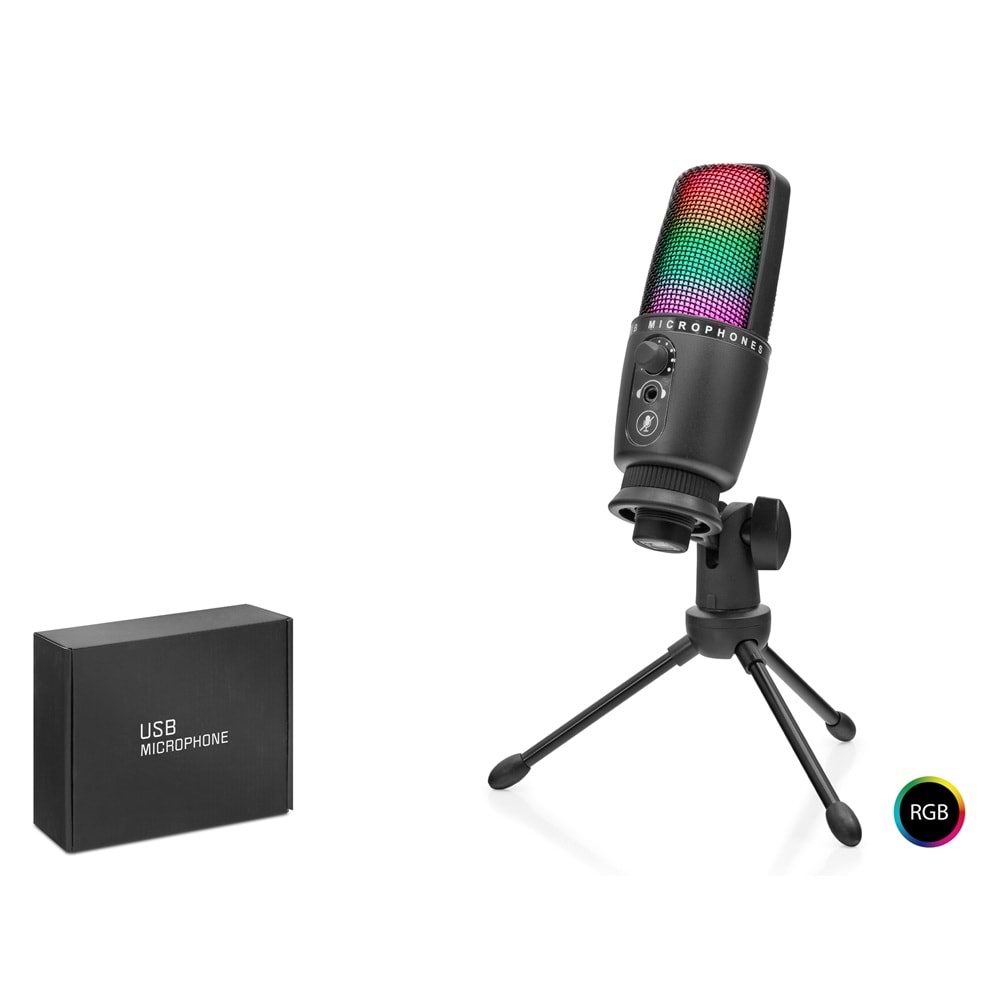 HADRON ME31 Gaming RGB Tripod Mikrofon Dokunmatik Mute Gain Kontrollü Type-C Siyah