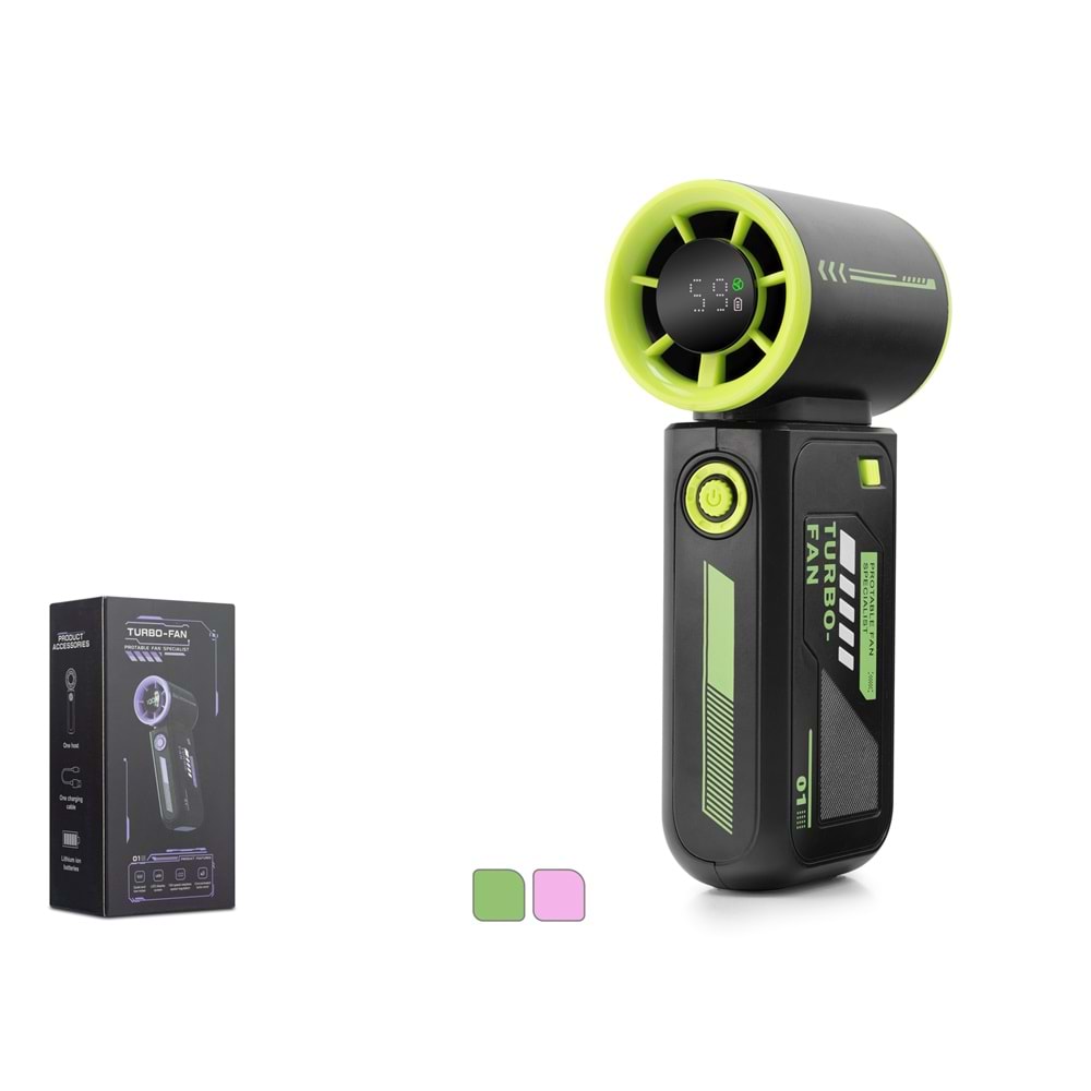 HADRON N115 Şarjlı Turbo Mini El Fanı 3600 mAh Dijital Göstergeli 5 Kademeli
