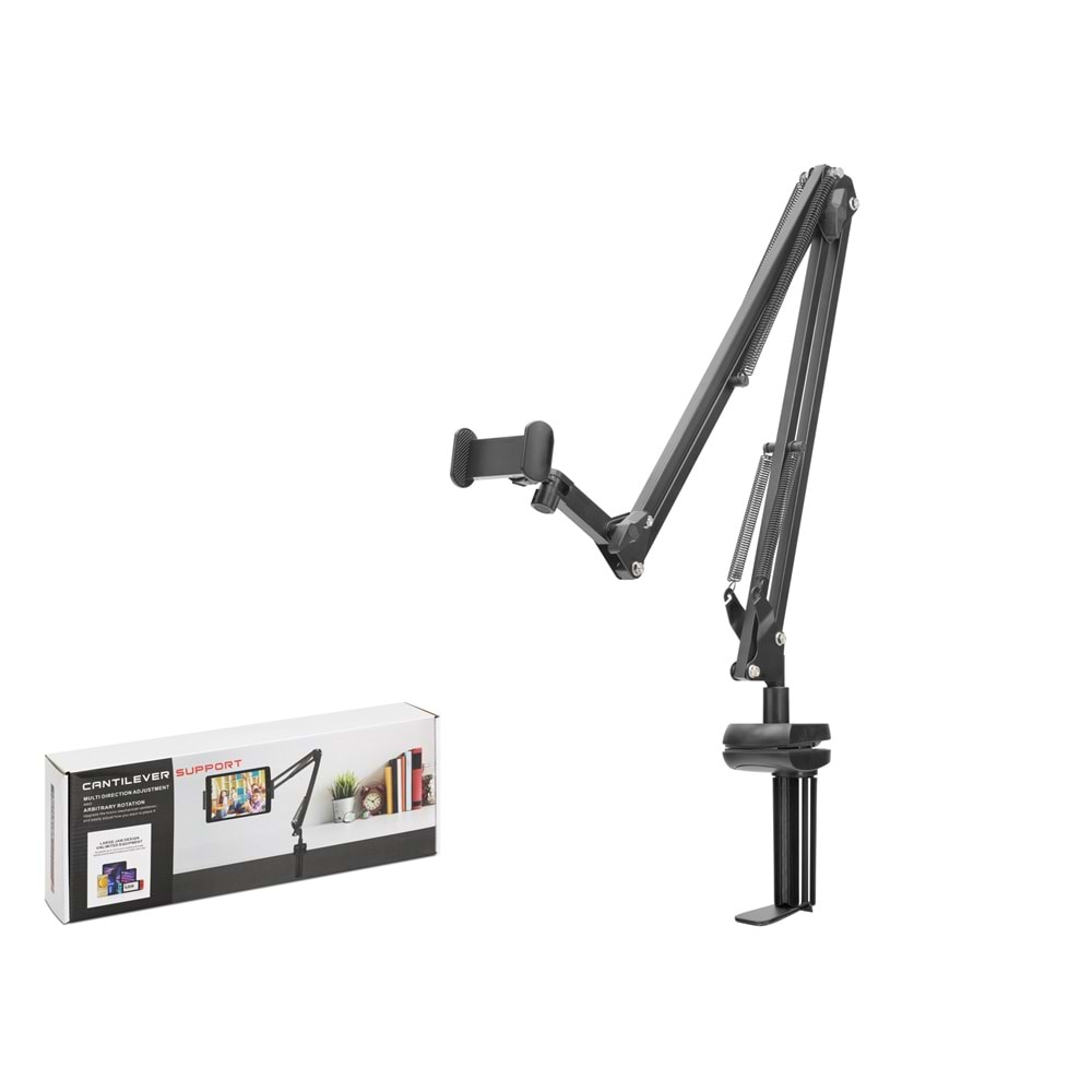 CANTILVER ND1051 Yay Destekli Akrobat Kollu Masa Kenarı Telefon ve Tablet Standı Siyah