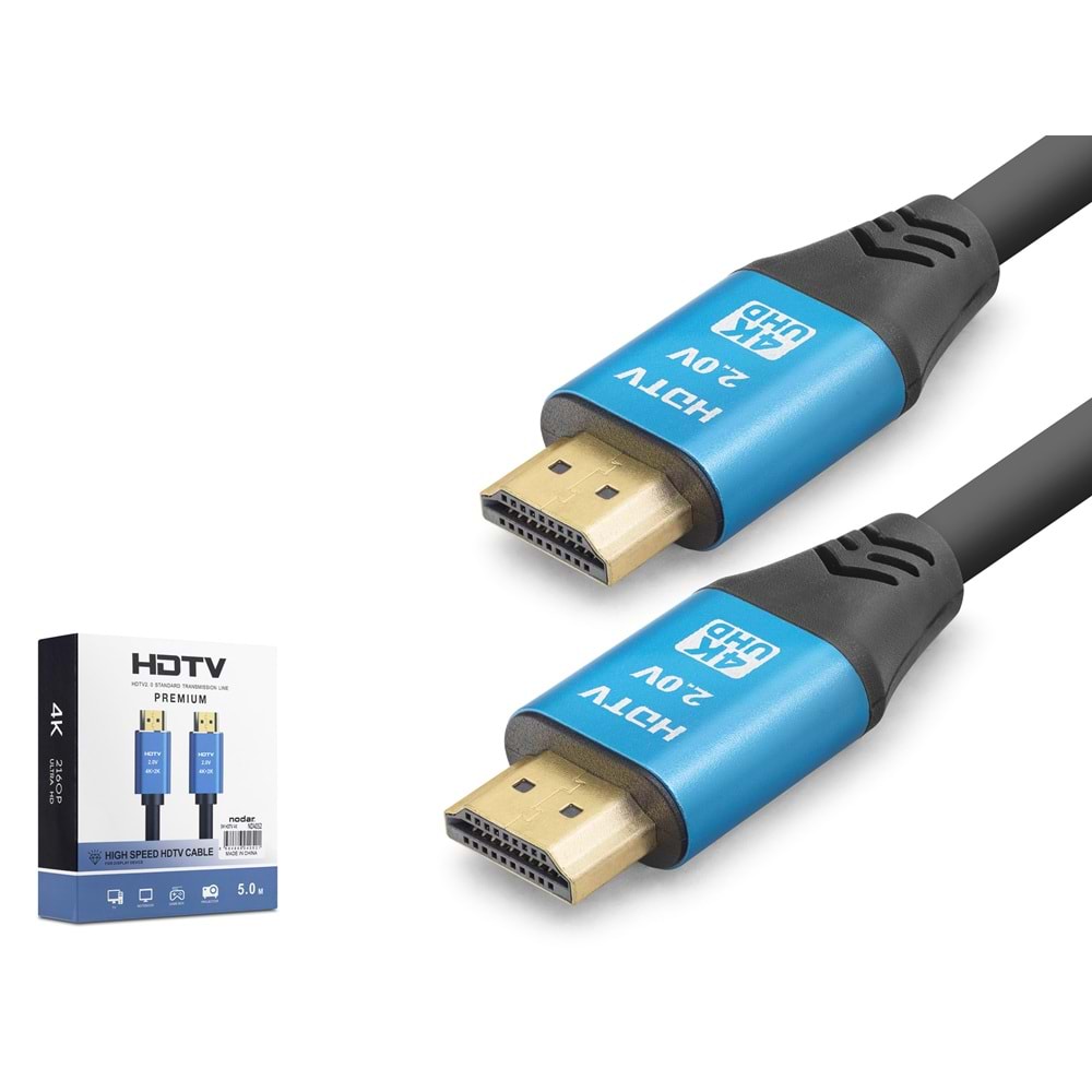 NODAR ND4052 HDMI 2.0 Kablo 4K 60 Hz OD 8.0 mm 5 m Siyah Mavi