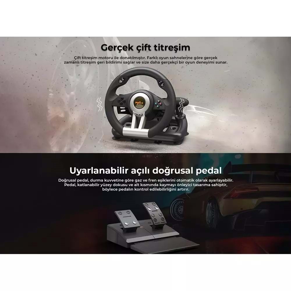 NODAR ND700 PXN V3 PRO Oyuncu Direksiyon Seti 270° PS4 PS3 PC Xbox Switch Uyumlu Siyah