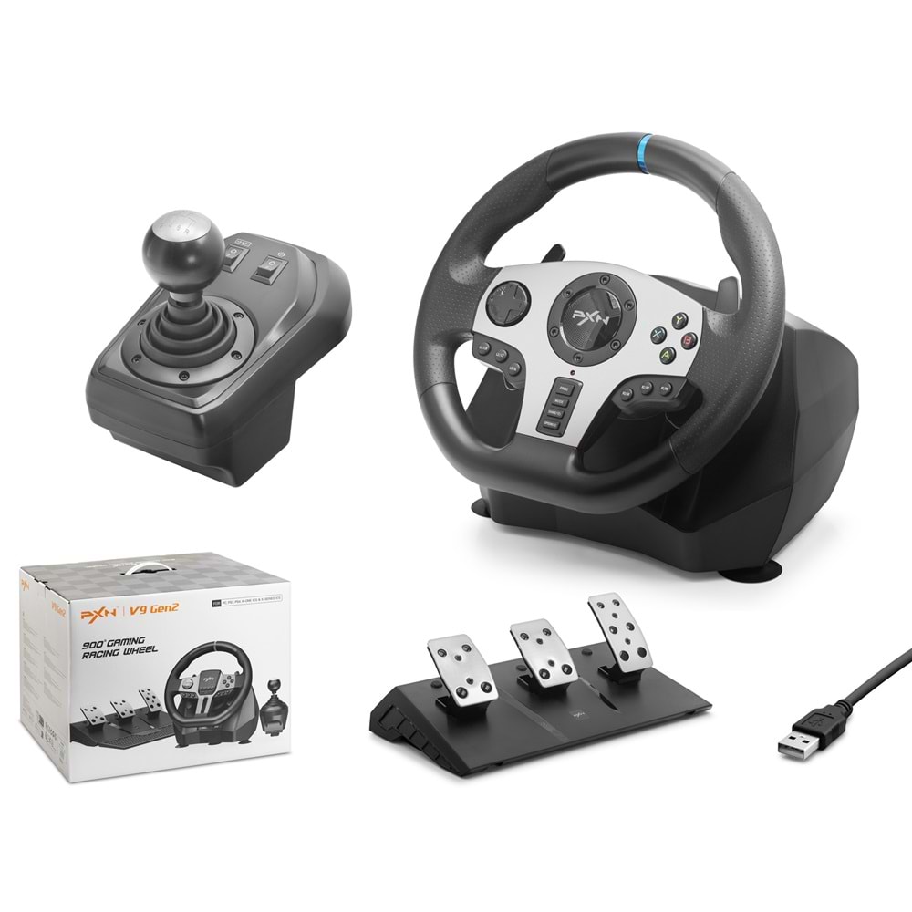 NODAR ND702 PXN V9 GEN2 Oyuncu Direksiyon Seti 900° 3 Pedallı PS4 PS3 PC Xbox Switch Uyumlu Siyah