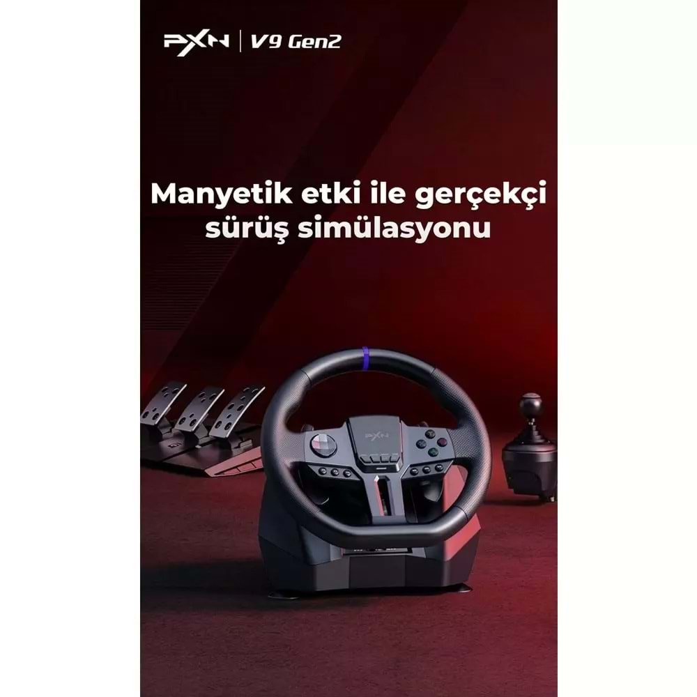 NODAR ND702 PXN V9 GEN2 Oyuncu Direksiyon Seti 900° 3 Pedallı PS4 PS3 PC Xbox Switch Uyumlu Siyah