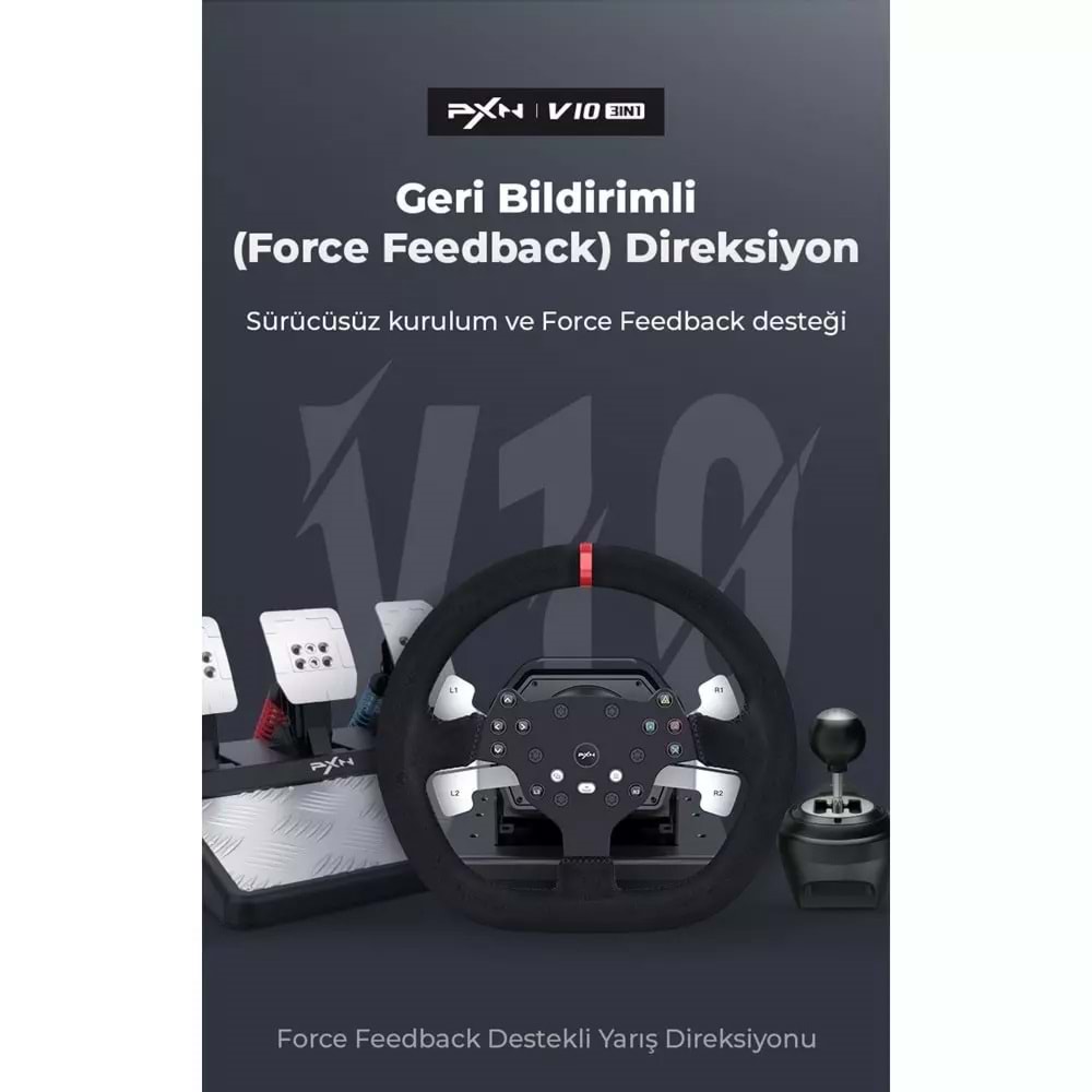 NODAR ND705 PXN V10 Oyuncu Direksiyon Seti 3.2Nm Force Feedback 3 Pedallı PS4 PC Xbox Uyumlu Siyah