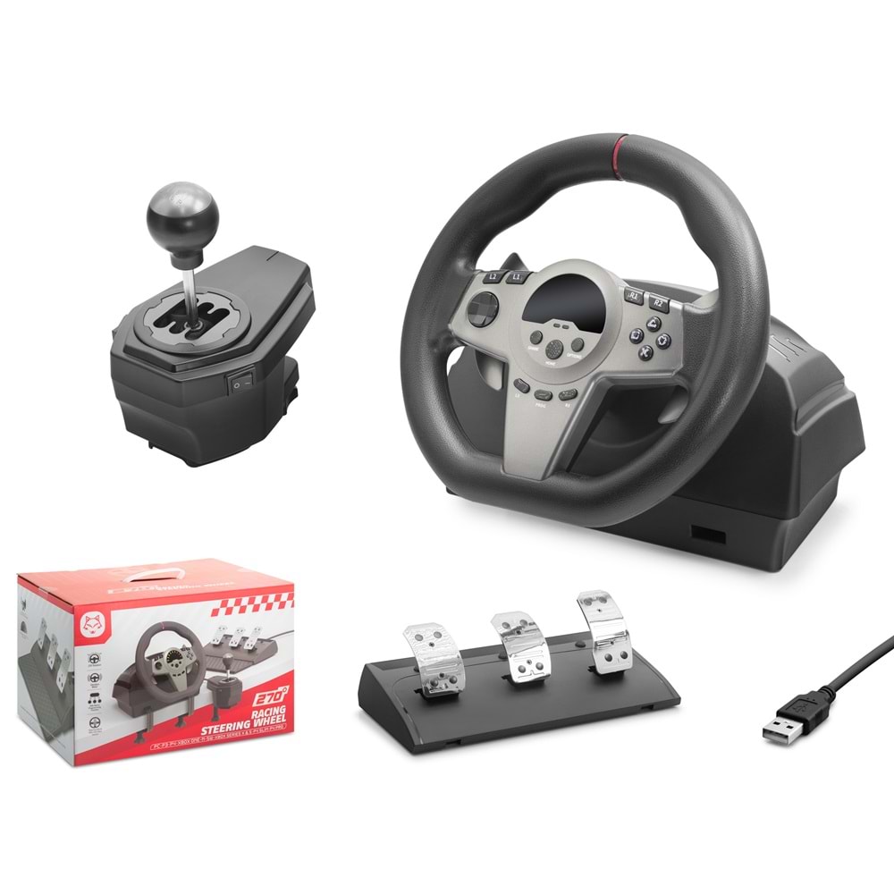 NODAR ND707 Oyuncu Direksiyon Seti 270° 3 Pedallı PS4 PS3 PC Xbox Switch Uyumlu Siyah