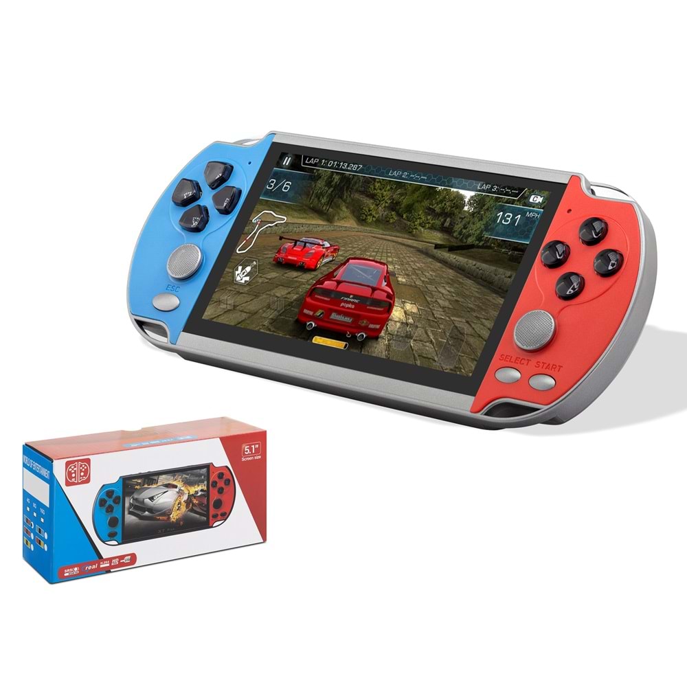NODAR ND755 Retro El Oyun Konsolu 5.1 İnç Ekranlı 64 GB Kart Destekli Kırmızı Mavi