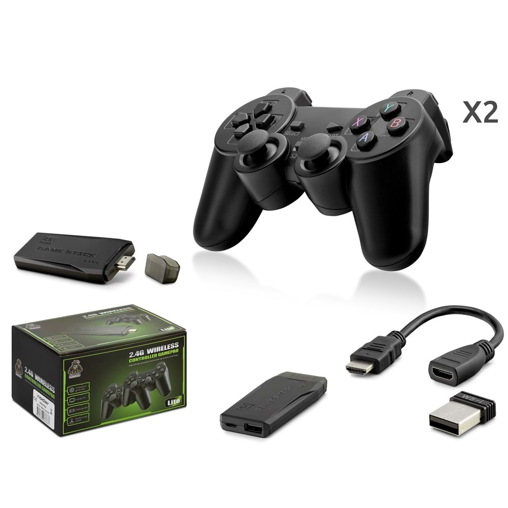 NODAR ND763 Retro Oyun Stick HDMI Çift GamePad Seti 2.4G Kablosuz Siyah