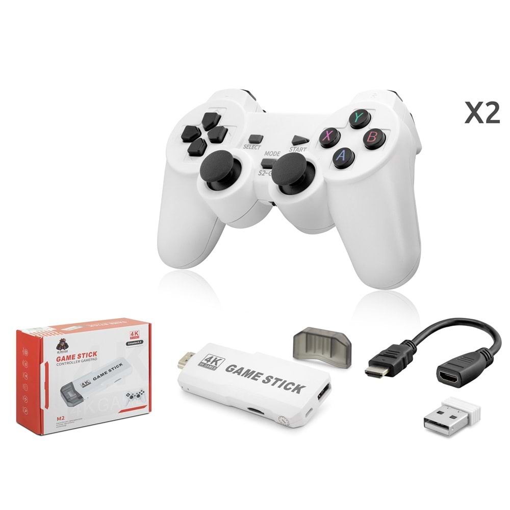 NODAR ND766 Retro Oyun Stick HDMI Çift GamePad Seti 64 GB Kart Destekli 2.4G Kablosuz Beyaz