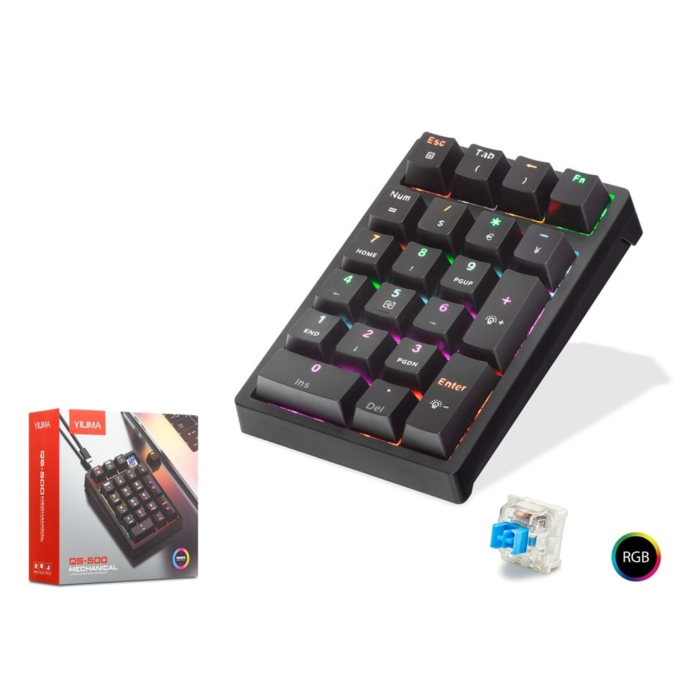 NODAR QS500 Kablolu Mekanik Numerik Klavye Blue Switch RGB 21 Tuş Siyah