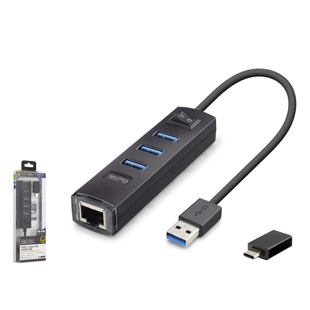 iETOP RJ4503 USB Type-C 3.2 Gen1 Combo Anahtarlı Hub Gigabit LAN 4 Port 5 Gbps Siyah