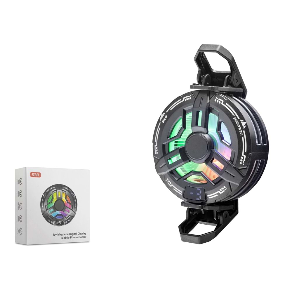 HADRON S38 Manyetik Klipsli Telefon Soğutucu Fan RGB Isı Göstergeli Siyah