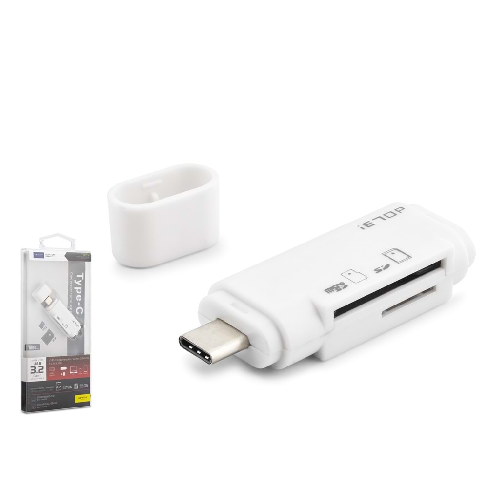 iETOP TC301 Type-C 3.2 Gen1 Kart Okuyucu SD MicroSD 5 Gbps Beyaz