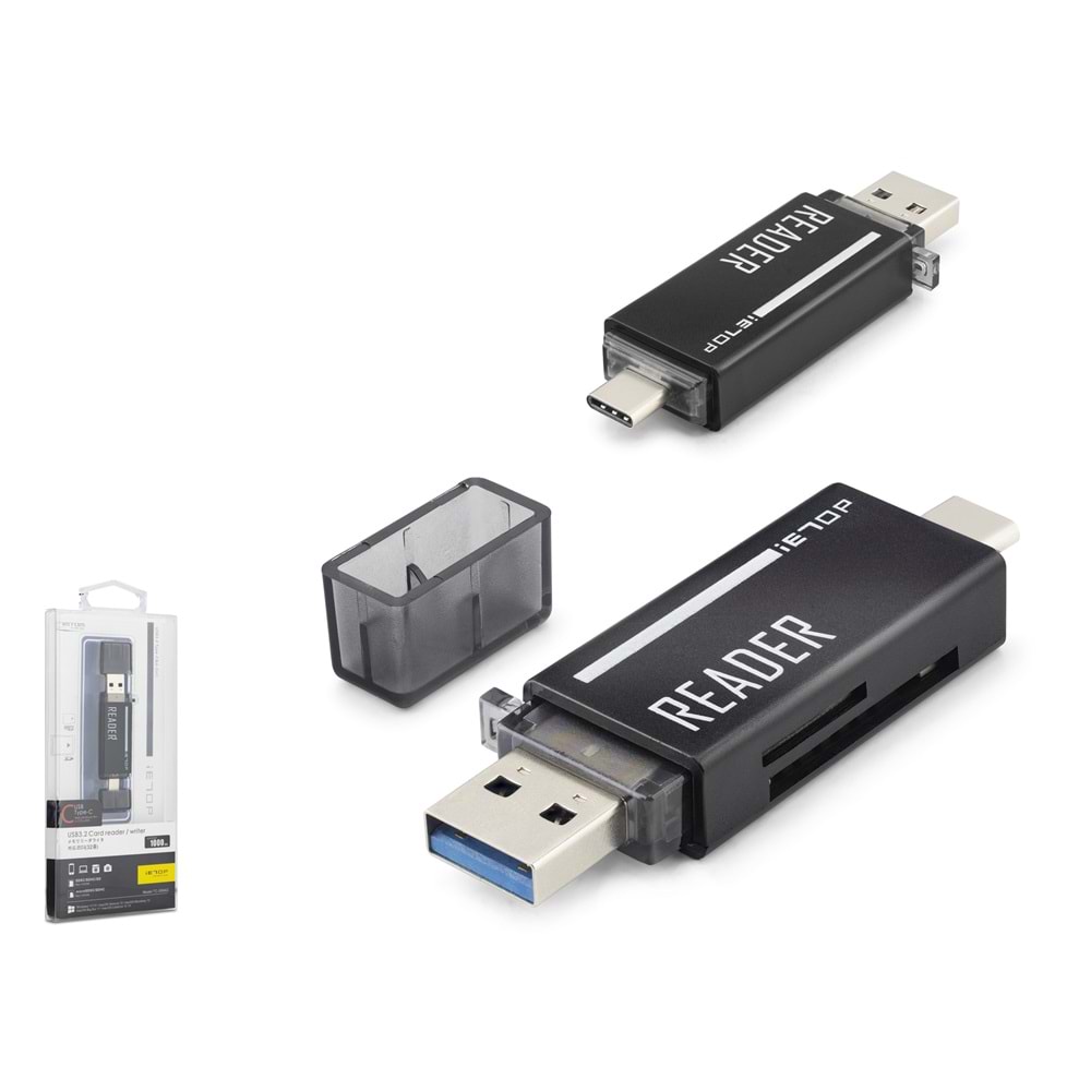 iETOP TC306AC USB Type-C 3.2 Gen1 Kart Okuyucu SD MicroSD 5 Gbps Siyah