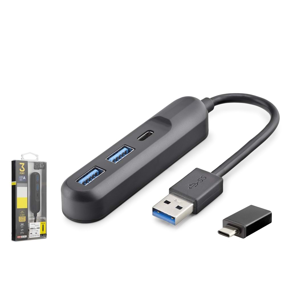iETOP U35G05 USB Type-C 3.2 Gen1 Hub 3 Port 5 Gbps Siyah