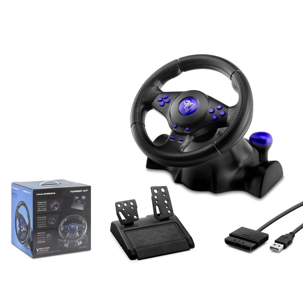HADRON VW9803 Oyuncu Direksiyon Seti 180° PC PS3 PS2 Uyumlu Siyah