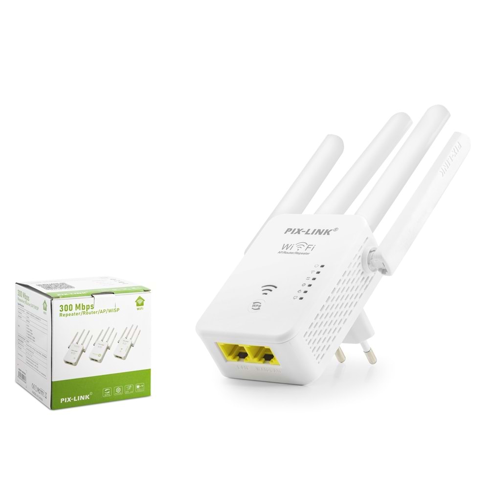 PIXLINK WR49D4Q WiFi Repeater Router Access Point 300 Mbps Beyaz