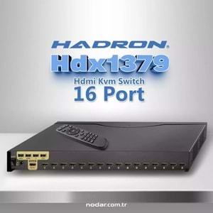 HADRON HDX1379 HDMI KVM Switch 2 USB Hub 2 Console Kumandalı 16 HDMI Port Siyah