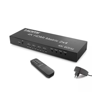 HADRON HDX1388 HDMI Matrix Switch Ses Çıkışlı Kumandalı 4K 60 Hz 2 Giriş 4 Çıkış Siyah