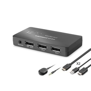 HADRON HDX1426 DisplayPort KVM Switch 2 Console USB Port 2 DisplayPort Siyah