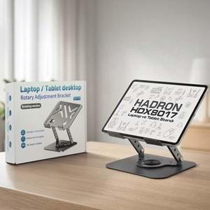 HADRON HDX8017 Laptop ve Tablet Standı 360° Döner Karbon Çelik Silikon Kaymaz 13-17.3 İnç Gri