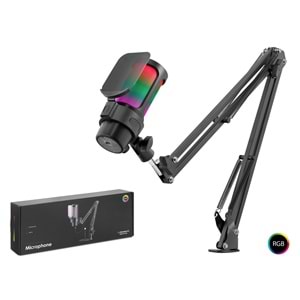 HADRON M835B Gaming RGB Mikrofon Seti Boom Mikrofon Kolu Type-C 192kHz 24Bit Siyah