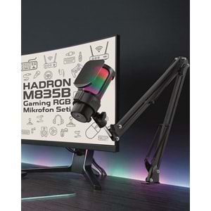 HADRON M835B Gaming RGB Mikrofon Seti Boom Mikrofon Kolu Type-C 192kHz 24Bit Siyah