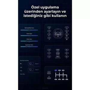 NODAR ND702 PXN V9 GEN2 Oyuncu Direksiyon Seti 900° 3 Pedallı PS4 PS3 PC Xbox Switch Uyumlu Siyah