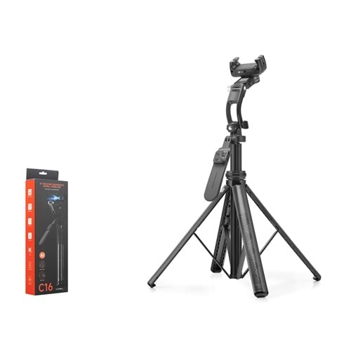 TOKQI C16 Tek Eksenli Gimbal Selfie Çubuğu AI Takipli Bluetooth Kumandalı Tripod 183 cm Siyah