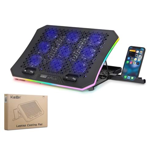 HADRON DCXA19 Laptop Soğutucu 9 Fanlı RGB Dijital Göstergeli Telefon Standlı 14-18 İnç Siyah