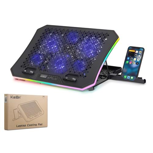 HADRON DCXAA8 Laptop Soğutucu 6 Fanlı RGB Dijital Göstergeli Telefon Standlı 14-18 İnç Siyah
