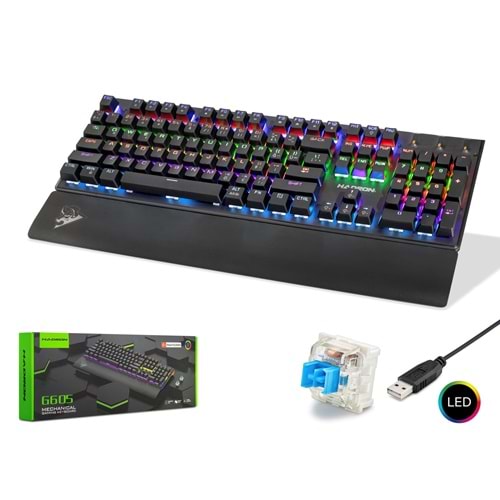 HADRON G605 Mekanik Gaming Klavye Blue Switch Bilek Destekli RGB 104 Tuş Siyah