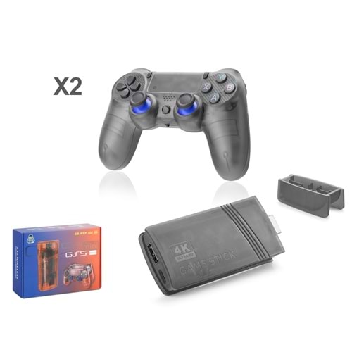 HADRON GS5 MINI Retro Oyun Stick HDMI Çift GamePad Seti 64 GB Hafıza Kartlı 2.4G Kablosuz Siyah