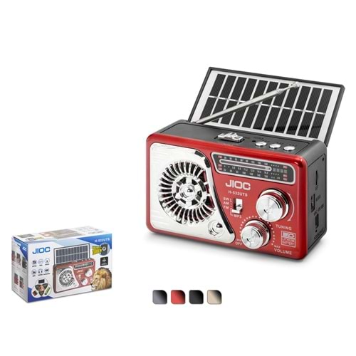 JIOC H532UTS Nostaljik FM AM SW Radyo USB TF Solar Şarjlı LED El Fenerli 3W Taşınabilir Kamp Radyosu