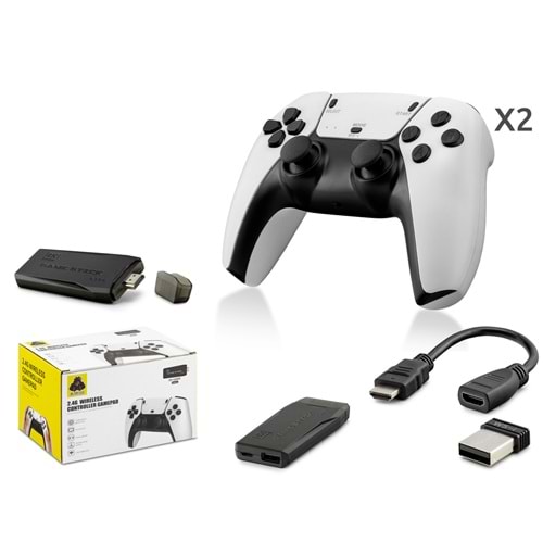 HADRON HD326 Retro Oyun Stick HDMI Çift GamePad Seti 64 GB Kart Destekli 2.4G Kablosuz Beyaz
