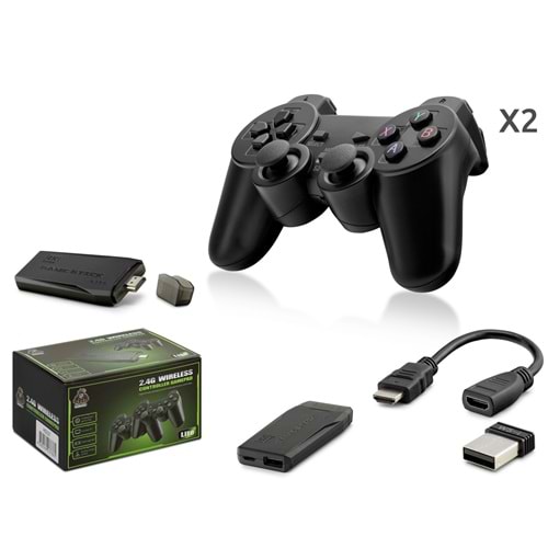 HADRON HD327 Retro Oyun Stick HDMI Çift GamePad Seti 64 GB Hafıza Kartlı 2.4G Kablosuz Siyah