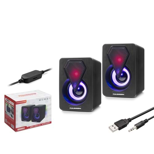 HADRON HD6053 Masaüstü Hoparlör 2.0 Kanal USB 3.5 mm LED Siyah