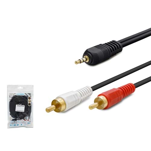 HADRON HDX1032 3.5 mm to 2 RCA Ses Kablosu 5 m Siyah
