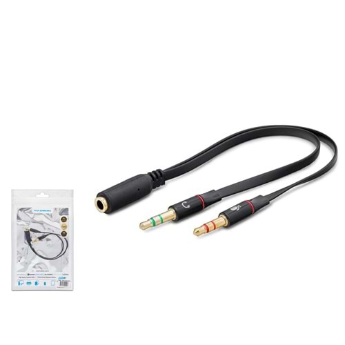 HADRON HDX1035 3.5 mm Kulaklık Mikrofon Ayırıcı Kablo 20 cm Siyah