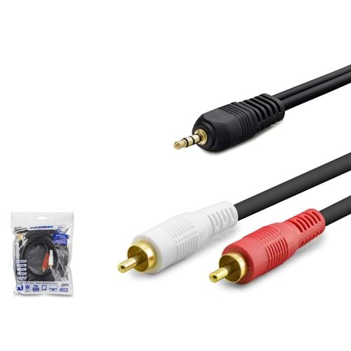 HADRON HDX1059 3.5 mm to 2 RCA Ses Kablosu 3 m Siyah