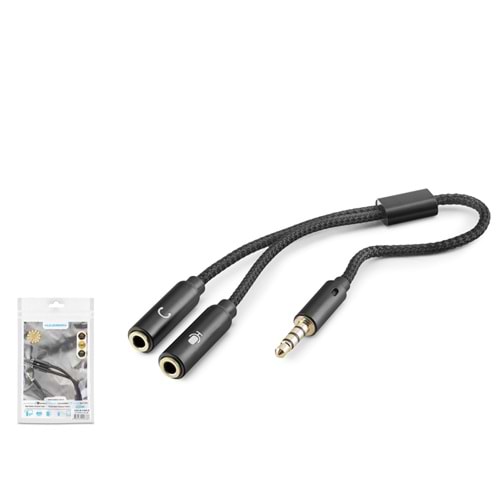 HADRON HDX1083 3.5 mm Kulaklık Mikrofon Ayırıcı Kablo 23 cm Siyah