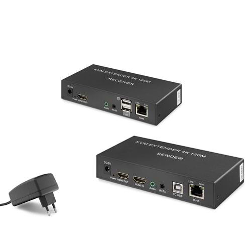 HADRON HDX1306 HDMI KVM Extender Loop Out IR Ses 4K 30 Hz 120 m Siyah