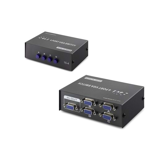 HADRON HDX1329 VGA Switch Butonlu 54 MHz 4 Giriş 1 Çıkış Siyah