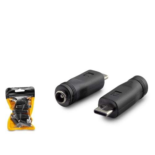 HADRON HDX1340 DC Jack Dönüştürücü 5.5x2.5 mm Soket Type-C Fiş 10 Adetli Paket Siyah