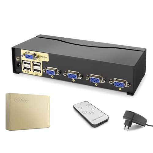 HADRON HDX1381 VGA KVM Switch 2 USB Hub 2 Console Kumandalı 4 VGA Port Siyah