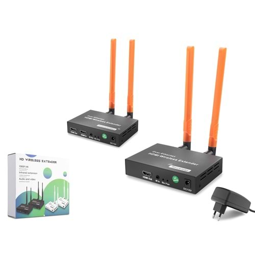 HADRON HDX1384 Kablosuz HDMI Görüntü Aktarım Seti Loop-Out IR 1080p 300 m Siyah