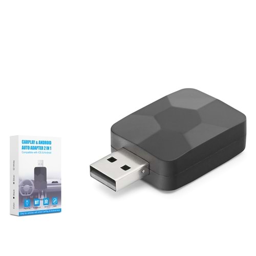 HADRON HDX1395 Kablosuz CarPlay Android Auto Adaptörü Bluetooth 5.0 5 GHz WiFi USB Siyah
