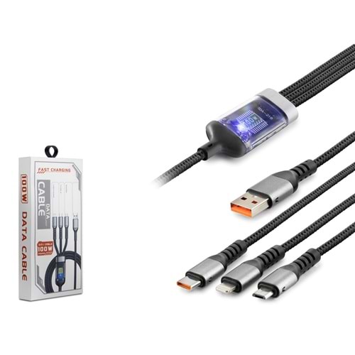 HADRON HDX1400 USB To Type-C Lightning Micro USB 3 in1 Hızlı Şarj Data Kablo 20W Siyah